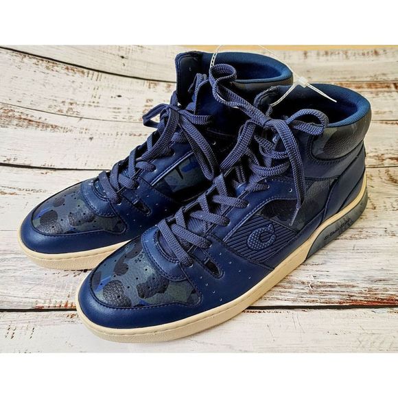 New Coach Citysole Navy High Top Sneaker With Camo Print Size 12 Retail $148 - Picture 1 of 8